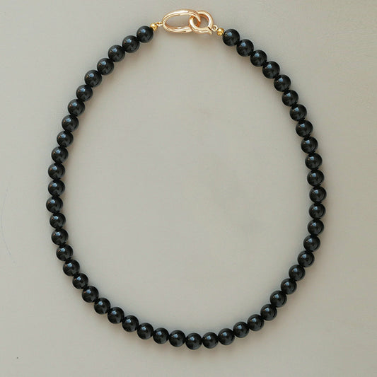Double circle natural black agate necklace k gold necklaces for women Chain for image 0