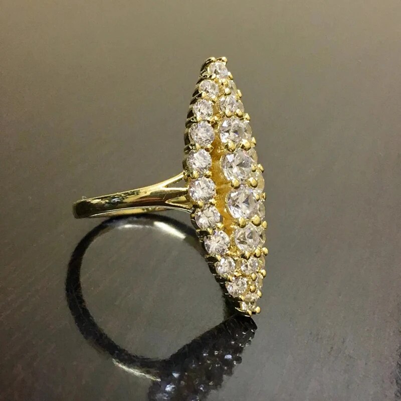 Huitan Hyperbole Marquise Shaped Gold Color Rings for Women Full Paved Dazzling image 2
