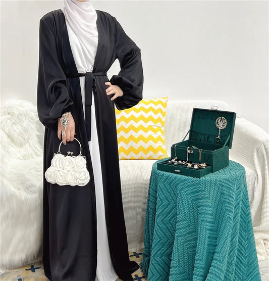 Women Abayas Muslim Kaftan Puff Sleeves Lace-up Maxi Length Ramadan Dresses Jil image 0