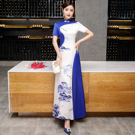 New Arrival 2019 Summer Ao Dai Vietnam Traditional Dress Slit Cheongsam Elegant image 0
