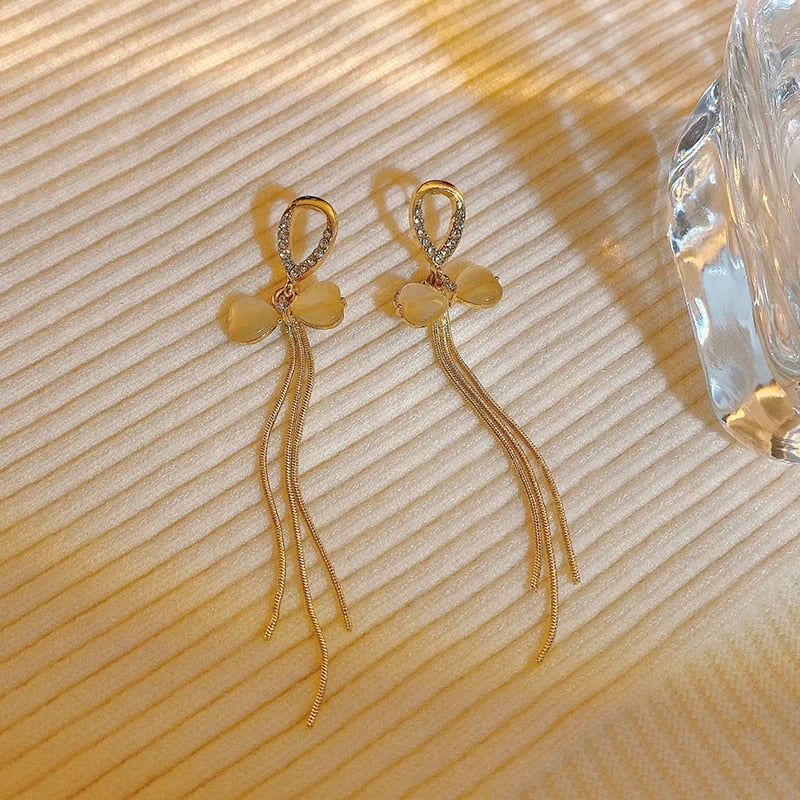 Zircon Wheat Tassel Pendant Gold Color U-shaped Earrings for Women 2023 New Fas image 15