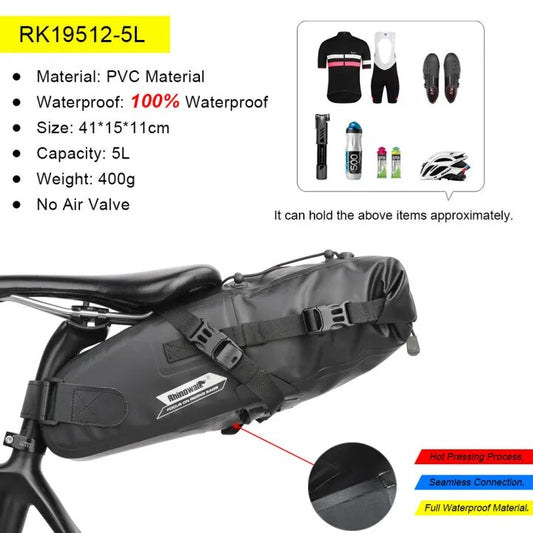 Rhinowalk Bike Waterproof Bicycle Saddle Bag Reflective Large Capacity Foldable image 0