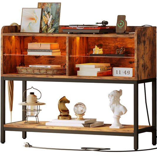 Entryway Table with Power Strip, Farmhouse Console Table Sofa Table with Storag image 0