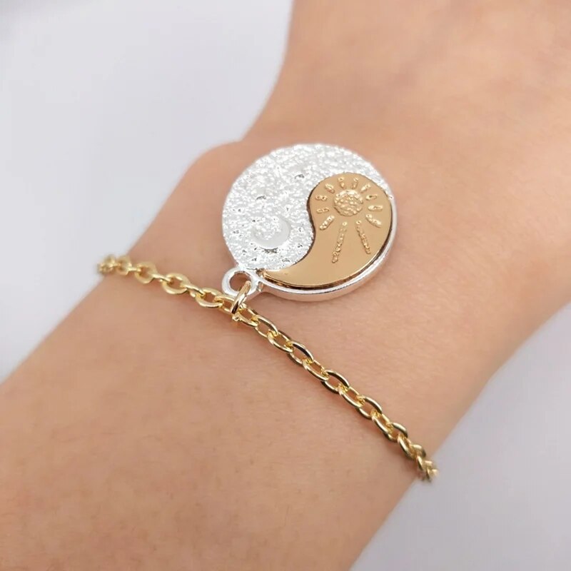 hzew new Pair Of Celestial gold Sun And silver color Moon bracelet Best Friends image 4
