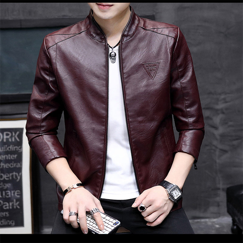 Mens Biker Leather Jacket 2023 Autumn  Men's Fashion Trend Decorative Motorcycl image 3
