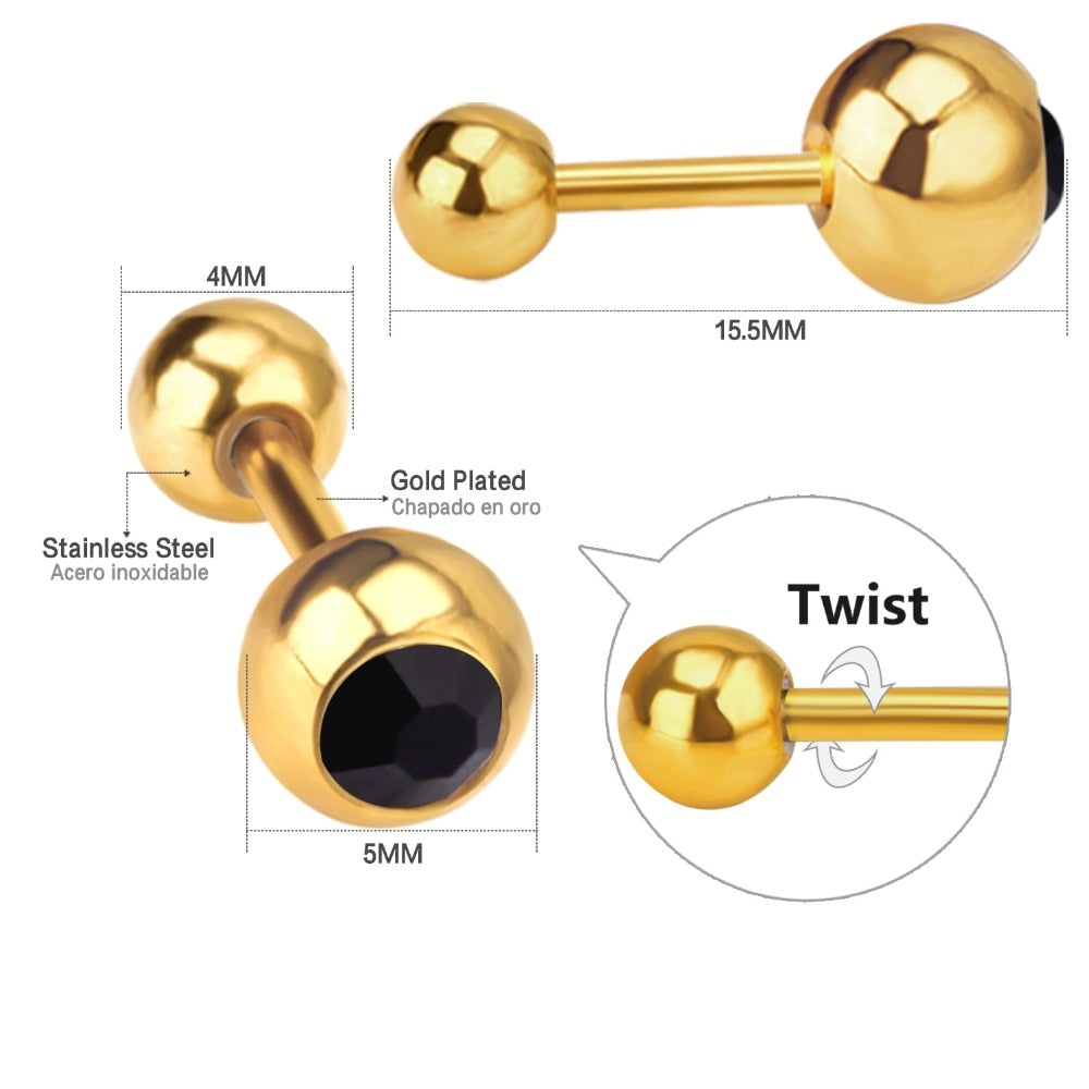 LUXUSTEEL Crystal Earrings For Women Men Gold Color Stainless Steel Round CZ St image 8