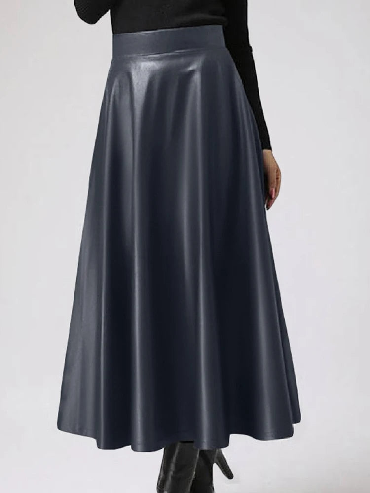 Women Long Skirts Fashion Leather PU Skirt Celmia 2023 Solid Office Lady Midi S image 0