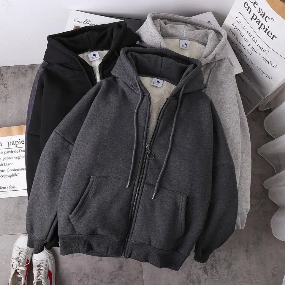 Ready Stock Women Coat Plush Jackets Solid Color Velvet Thick Warm Winter Hoodi image 3