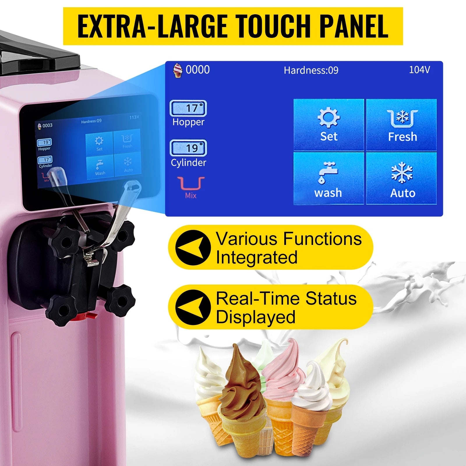 VEVOR 10-20L/H Ice Cream Maker Commercial Single Flavor Countertop Gelato Sorbe image 4