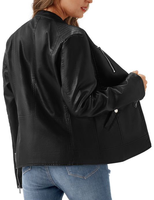 URBEST Women's Faux Leather Jacket Black Motorcycle Moto Biker Short Coat image 0