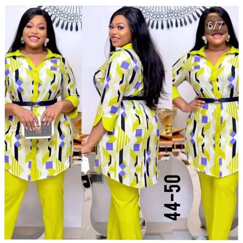 New Africa 4-Sizes Fashion  Dashiki Pants with Long Coat 2 Pieces Suit For Wome image 3
