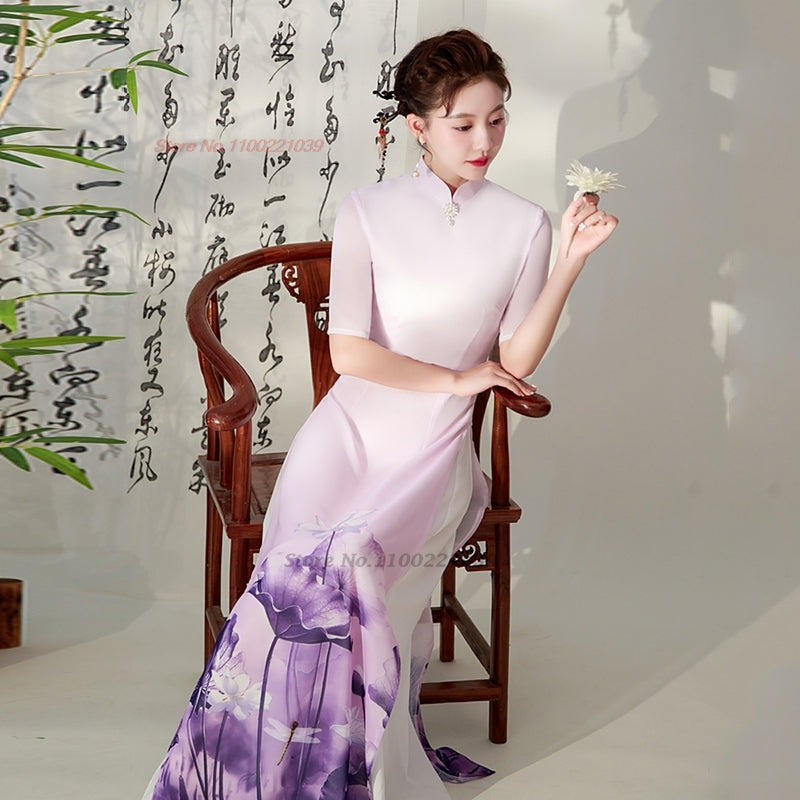 2024 vietnam aodai dress traditional chinese vintage qipao dress women flower p image 5