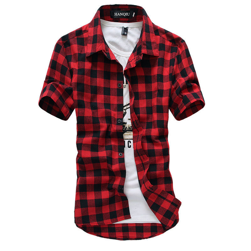 Red And Black Plaid Shirt Men Shirts 2024 New Summer Fashion Chemise Homme Mens image 0