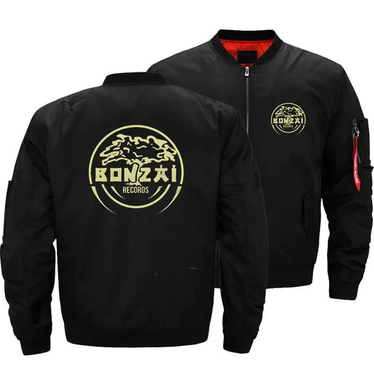 Bonzai Records Men Bomber Jackets Thick Pilot Jacket Hardcore Graphic Outerwear image 0