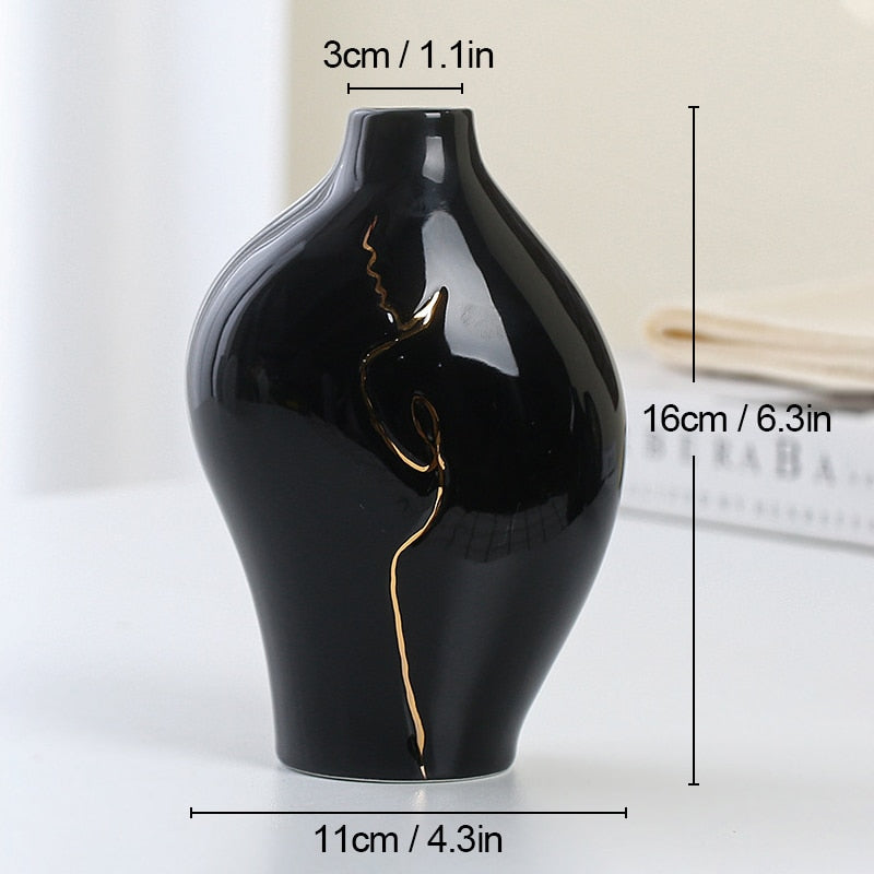 Modern Ceramic Vase Simplicity Abstract Gold Painted Vases Flower Arrangement A image 5