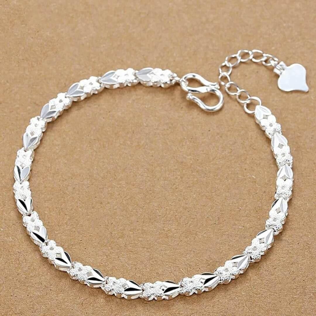 Noble 925 Sterling Silver Square Solid Chain Bracelet For Women Men Charm Party image 0