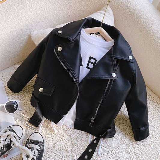 Autumn PU Leather Jackets Spring  Kids Boys Girls Classics Handsome Lapel Zippe image 0