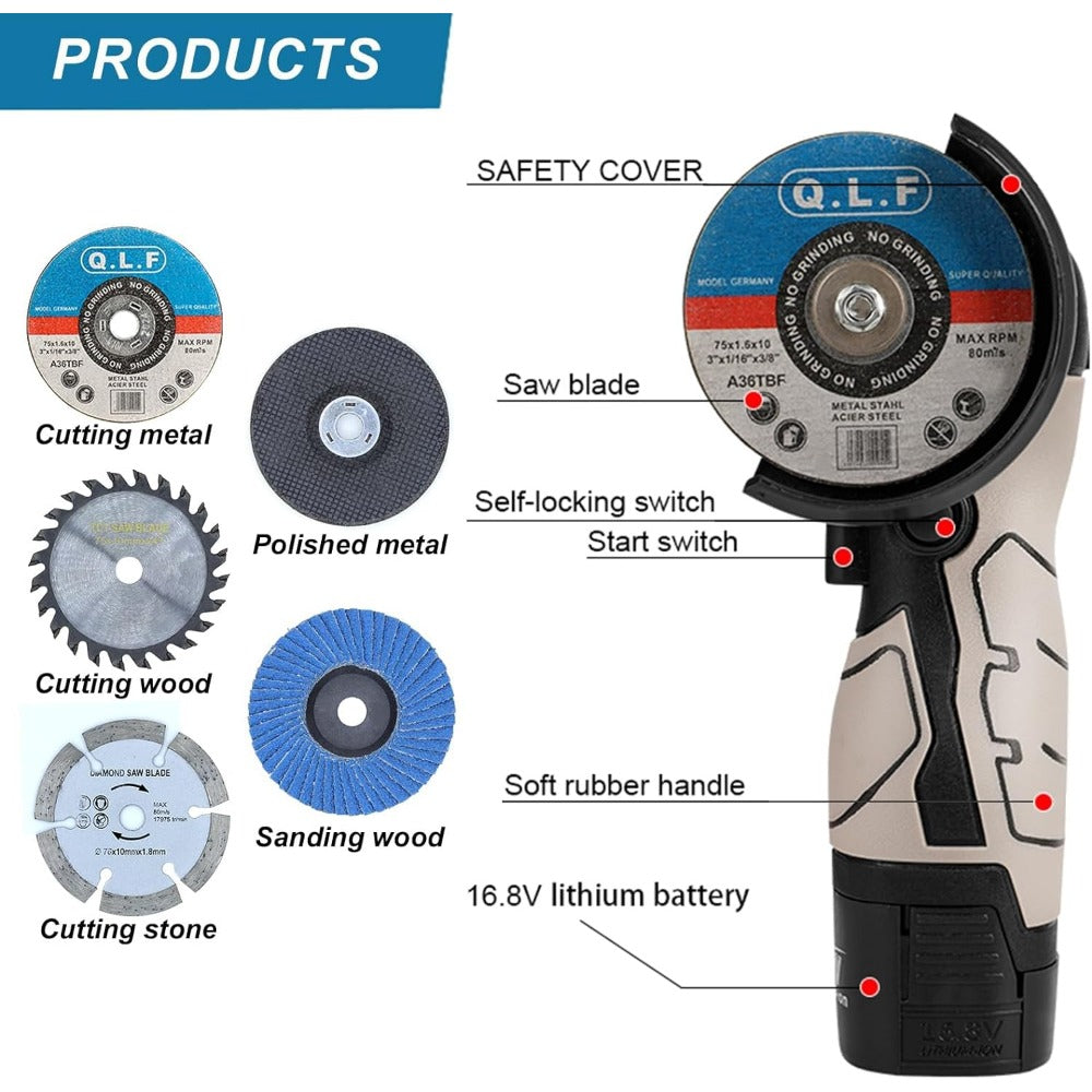 Cordless Brush Angle Grinder Kit,19500rpm Mini Electric Angle Grinding Tool wit image 2