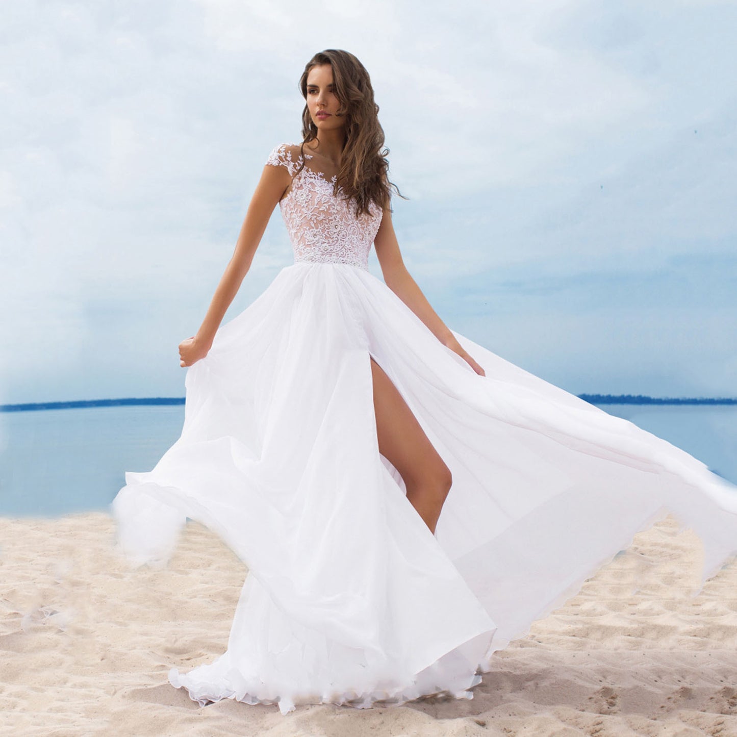 2023 Women's Elegant Lace Backless Maxi Evening Dress Solid Color V Neck High W image 0