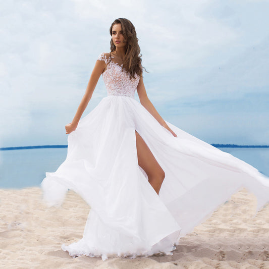2023 Women's Elegant Lace Backless Maxi Evening Dress Solid Color V Neck High W image 0