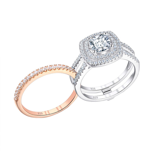 Newshe Halo Cushion Cut Bridal Set Solid 925 Sterling Silver Plug-in Rose Gold image 0
