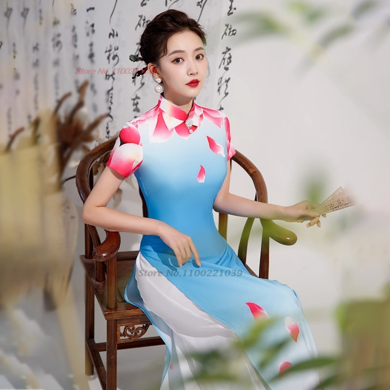 2024 vietnam aodai dress traditional chinese improved qipao national flower pri image 3