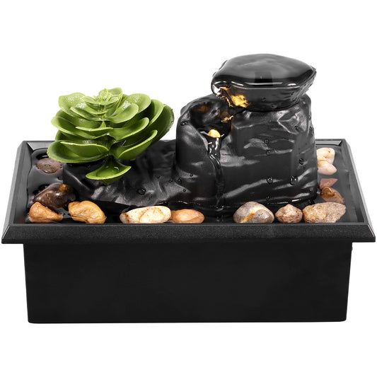 Tabletop Fountain with Light Mini Indoor Water Fountain Feature Zen Meditation image 0