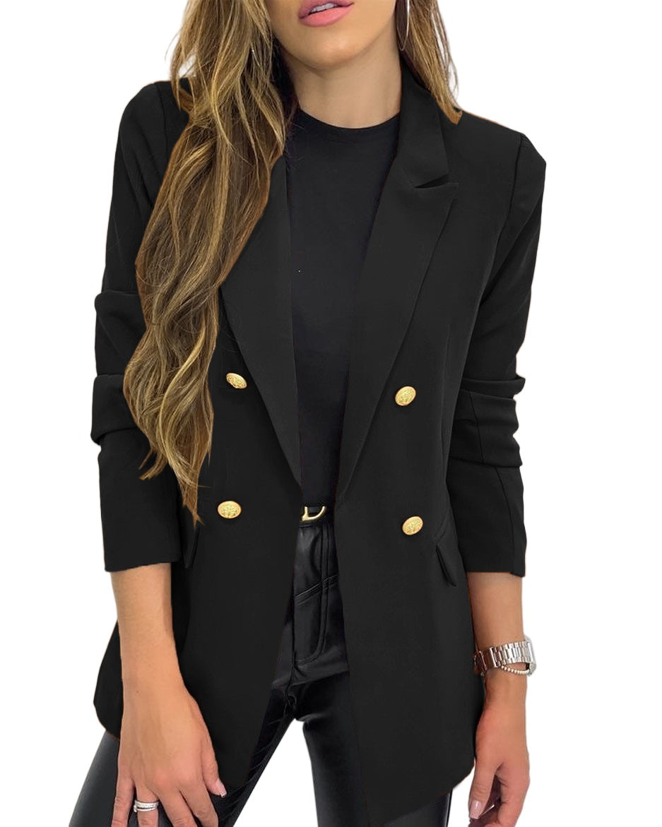 Women's Classic Buttons Slim Fitting Blazer Jacket Solid Color Casual Long Slee image 1
