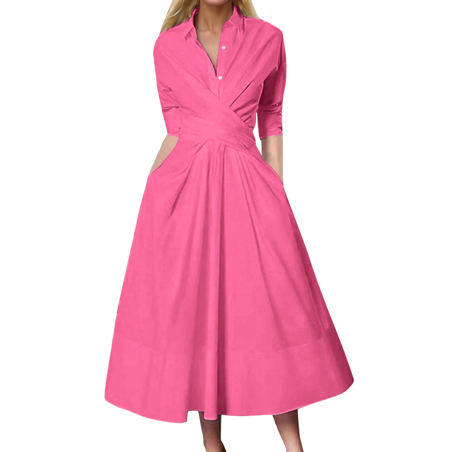 2024 Summer White Shirt Dresses for Women Cross Button Long Sleeve Casual Long  image 5