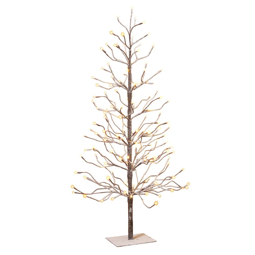 4-Foot, Brown Wrapped, Snowy Tree with LED Lighting Home Decor  Christmas Tree image 0