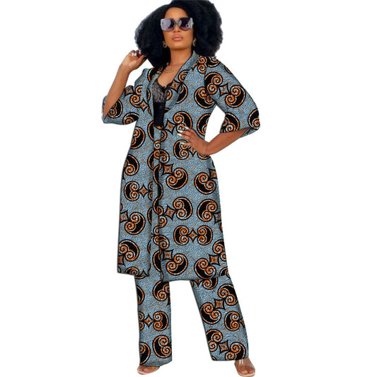 Women African Clothing Cardigan Coat Set Extended Windbreak Half Sleeve Tops Wi image 0