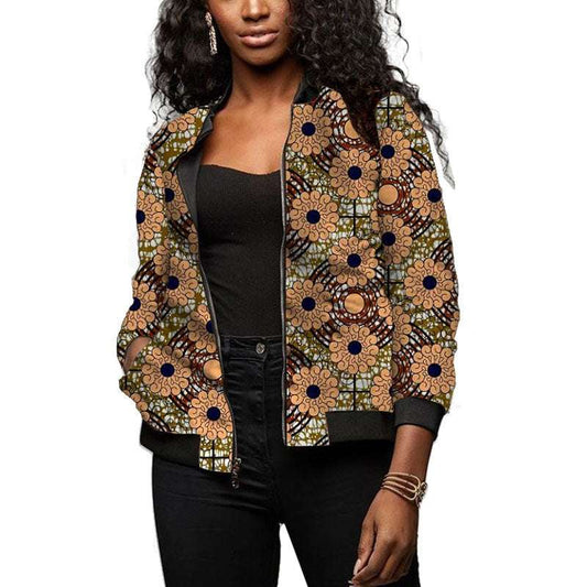 African Print Women's Pilot Jacket Woman Short Bomber Coats Ankara Wear For Lad image 0