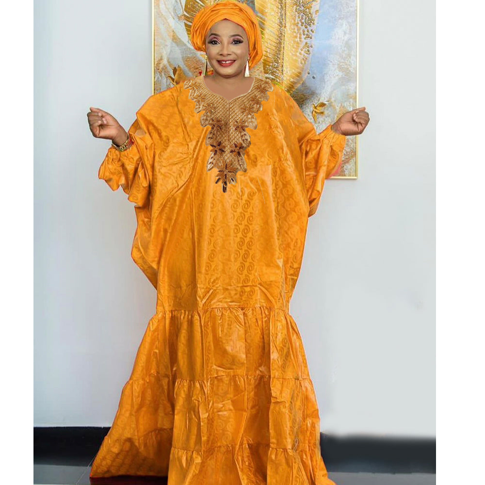 Gold African Bazin Rich Dress Original Nigerian Basin BouBou Dashiki For Ankara image 0