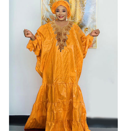 Gold African Bazin Rich Dress Original Nigerian Basin BouBou Dashiki For Ankara image 0
