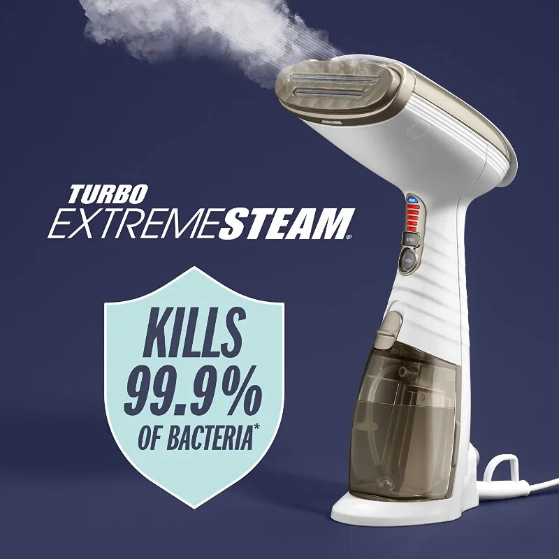 Handheld Garment Steamer for Fabric, Turbo ExtremeSteam 1875W, White/Champagne image 1