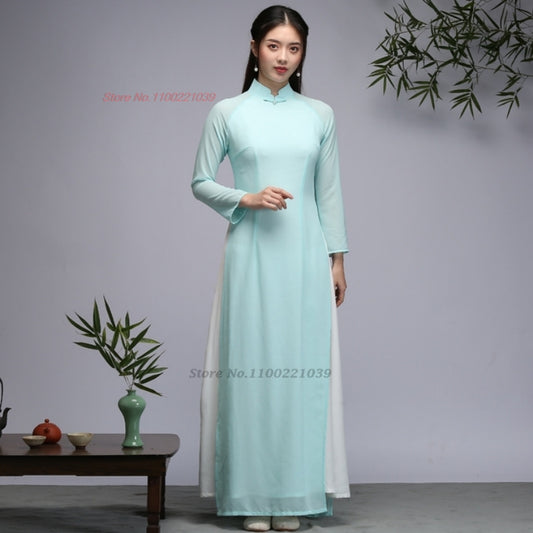 2024 chinese improved qipao dress vintage cheongsam vietnam ao dai dress elegan image 0