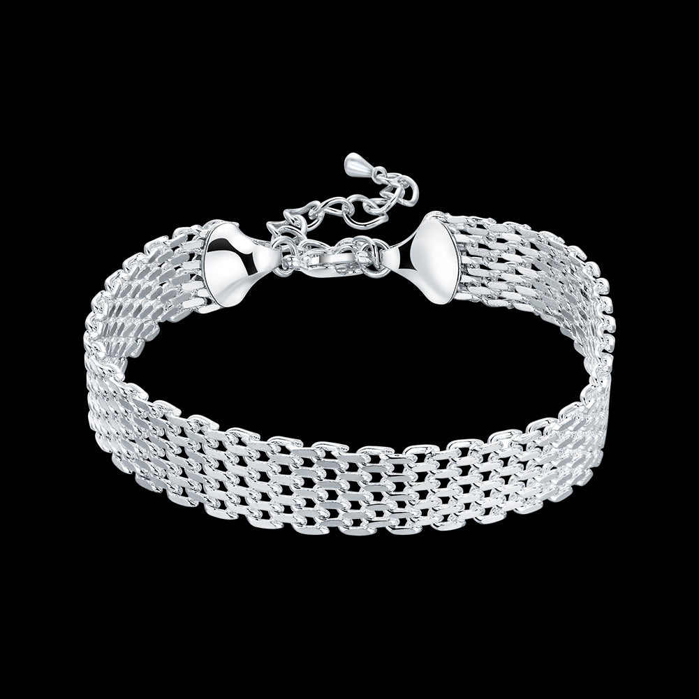 Noble 925 Sterling Silver Square Solid Chain Bracelet For Women Men Charm Party image 16