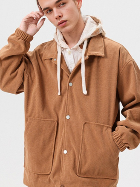 Men's Corduroy Hooded Jacket Autumn Winter Thickened Warm Faux Two-Piece Hoodie image 0