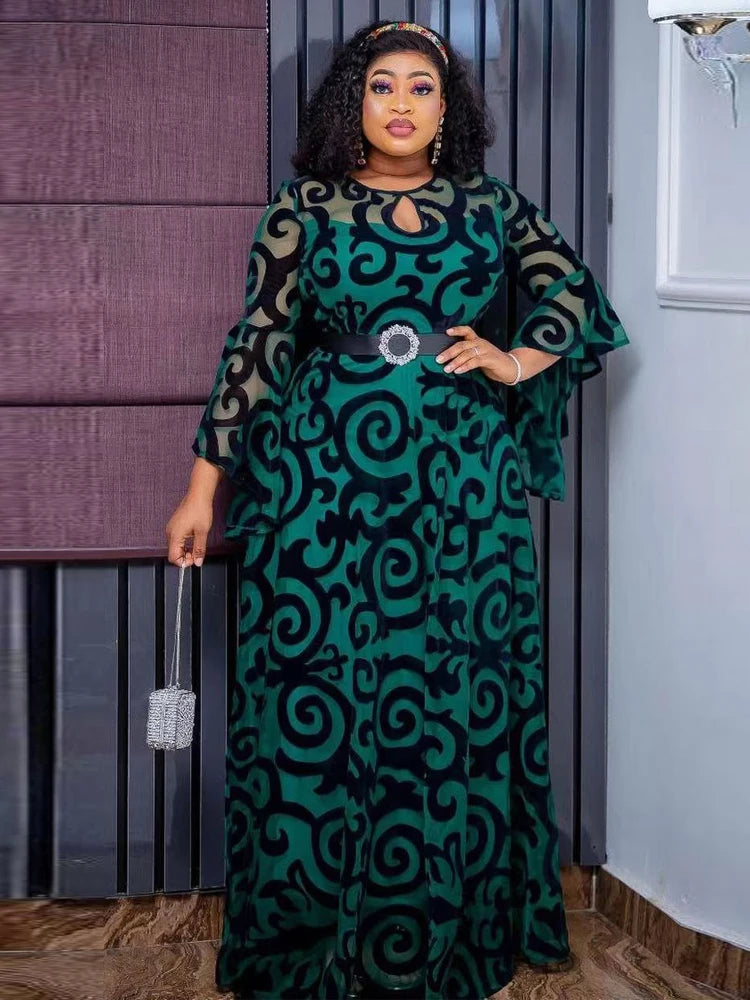 Long Sleeve Chiffon Dresses For Women African Dashiki Print Robe Dubai Abayas W image 0