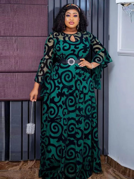 Long Sleeve Chiffon Dresses For Women African Dashiki Print Robe Dubai Abayas W image 0