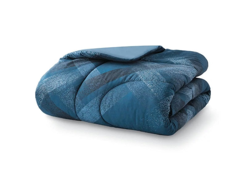 Mainstays Navy Plaid 10 Piece Bed in a Bag Comforter Set With Sheets, Queen image 1