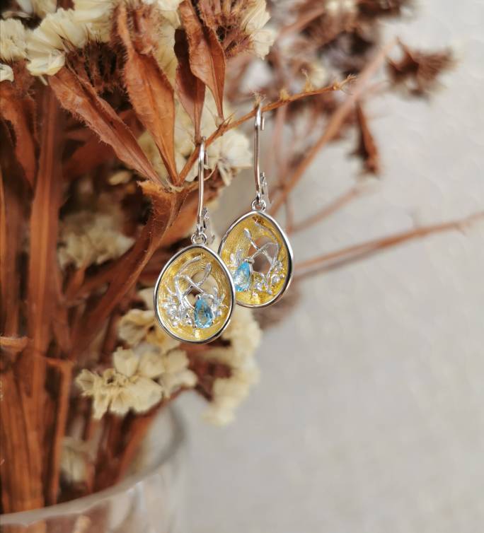 GEM'S BALLET Natural Swiss Blue Topaz Earrings for Women 18k Gold over 925 image 7
