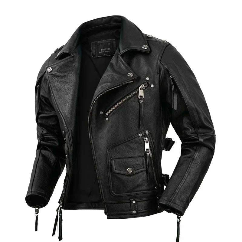 2024 Black Genuine Leather Jacket Men Motorccyle Style Plus Size 5XL Real Natur image 0