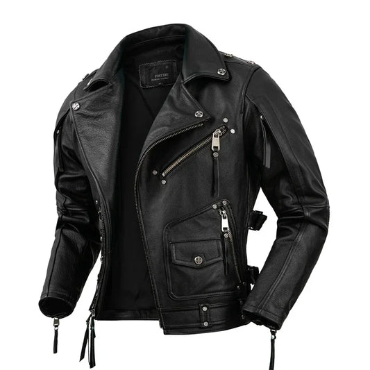 2024 Black Genuine Leather Jacket Men Motorccyle Style Plus Size 5XL Real Natur image 0