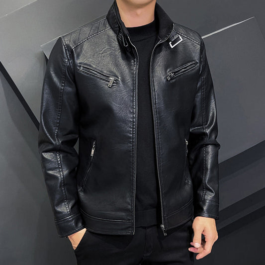2024 High-quality Leather Men Autumn New Fashion Handsome Young Motorcycle Jack image 0