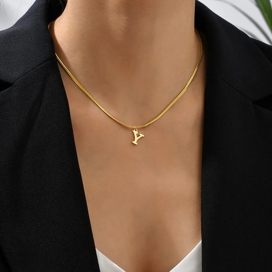 A-Z Alphabet Gold Plated Stainless Steel Pendant Necklace for Women Snake Chain image 0