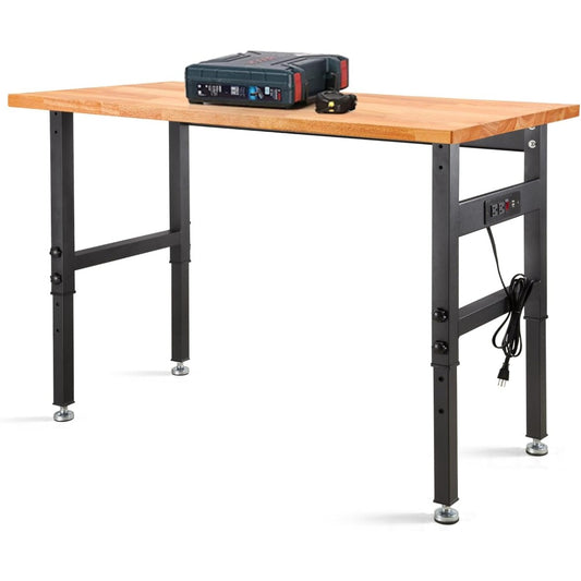 Work Bench, Height Adjustable Workbench Heavy Duty Oak Wood Desktop Work Table image 0