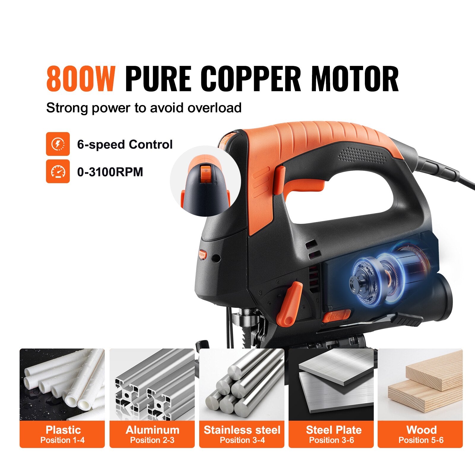 VEVOR Jig Saw 6 Variable-speed Jigsaw with Laser Scale Ruler 4-Stage Orbital 0- image 2