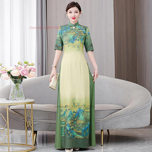 2024 vietnam aodai dress traditional chinese vintage qipao dress women flower p image 0