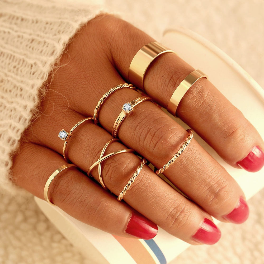 FNIO Bohemian Gold Color Chain Rings Set For Women Fashion Boho Coin Snake Moon image 5